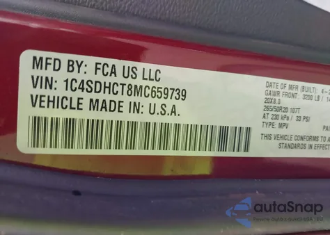 2021 Dodge Durango R/T Rwd from USA, damaged, VIN 1C4SDHCT8MC659739